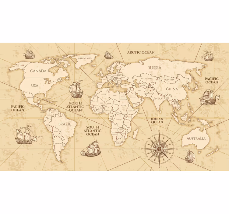 Cortina roller mapamundi mural de mapa mundial sepia - TenVinilo