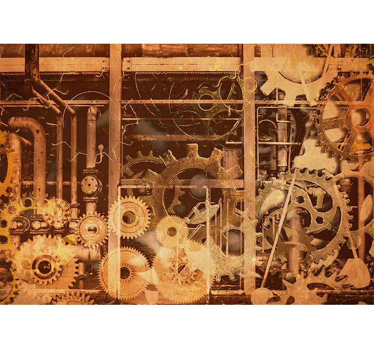 Cortina roller rústica tubos industriales 3d dorados - TenVinilo