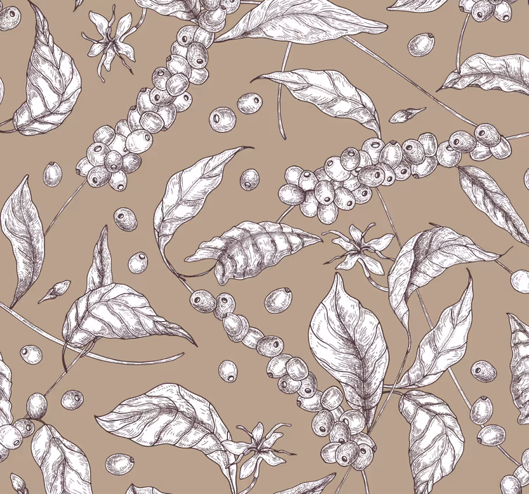 Cortina roller marrón con diseño de plantas de café - TenVinilo