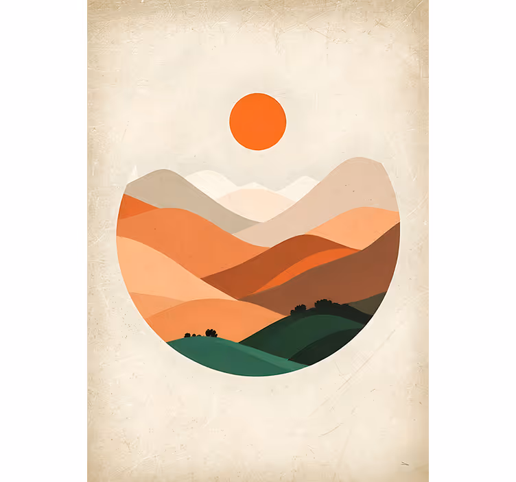 Cortina roller naranja sol sobre las montañas - TenVinilo