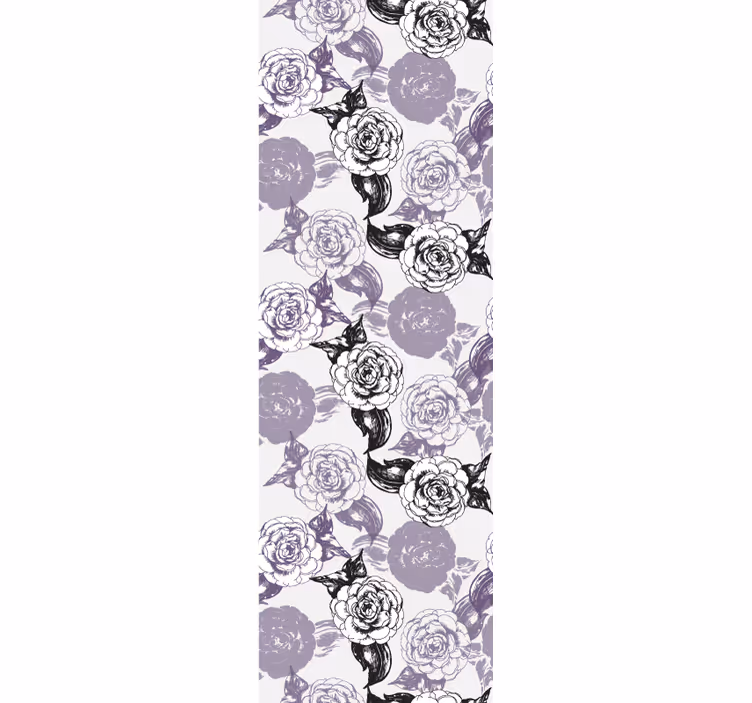 Cortina roller juvenil patrón de flores moradas y negras - TenVinilo