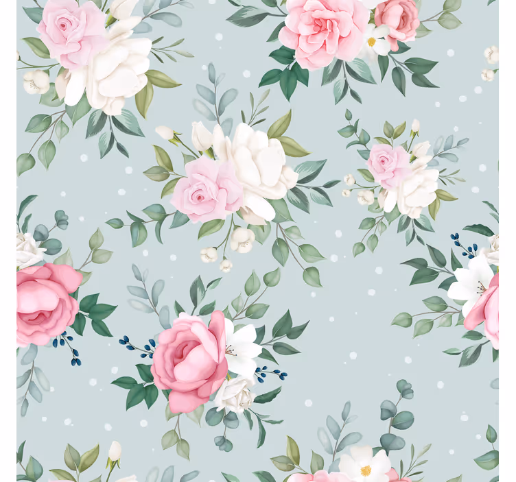 Cortina roller pasillo floral azul y rosa - TenVinilo