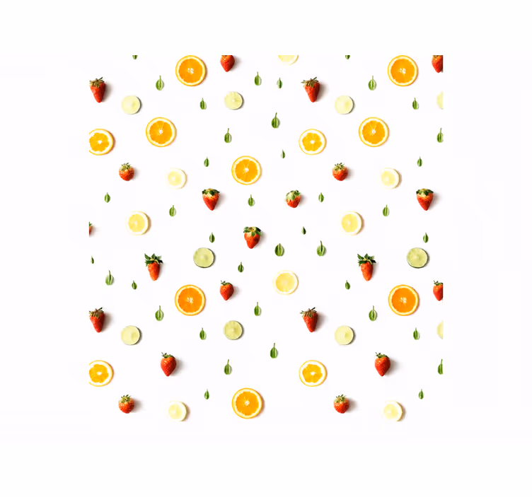 Cortina roller amarilla patrón de frutas realistas - TenVinilo