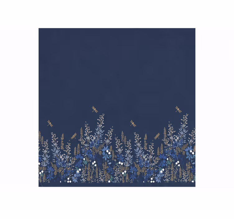 Cortina roller azul con patrón de hierba y flores - TenVinilo