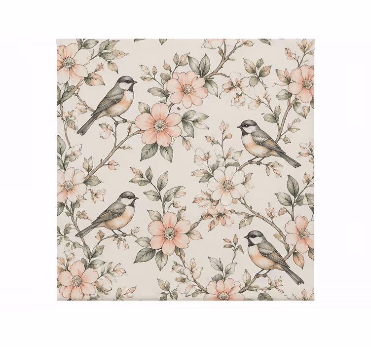 Cortina roller naranja diseño de pájaros y flores - TenVinilo