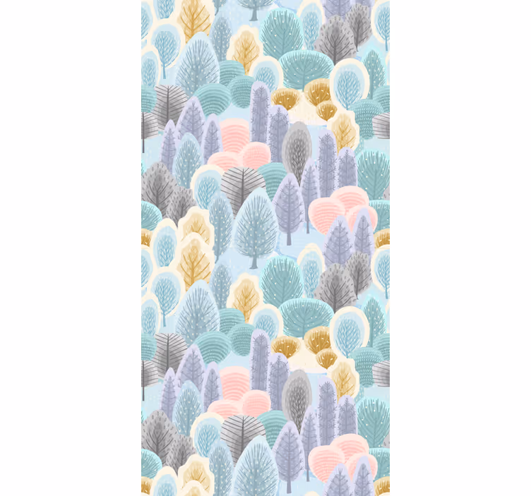 Cortina roller árboles patrón de bosque pastel - TenVinilo