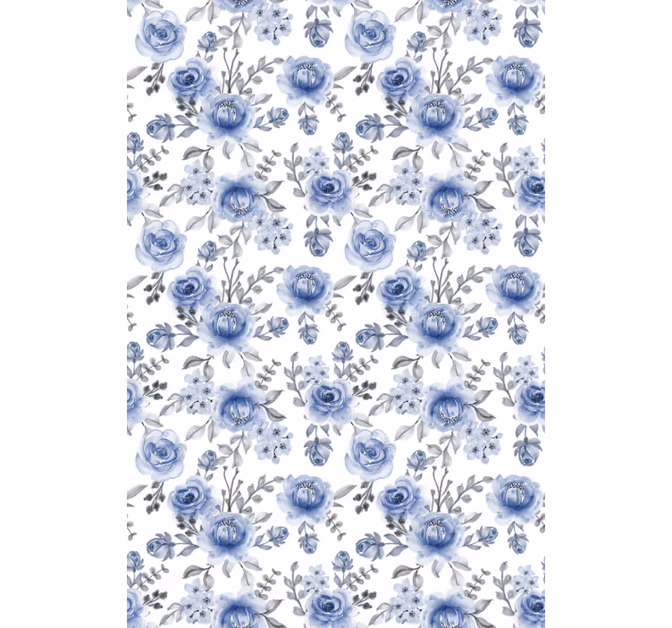Cortina roller floral patrón floral azul - TenVinilo