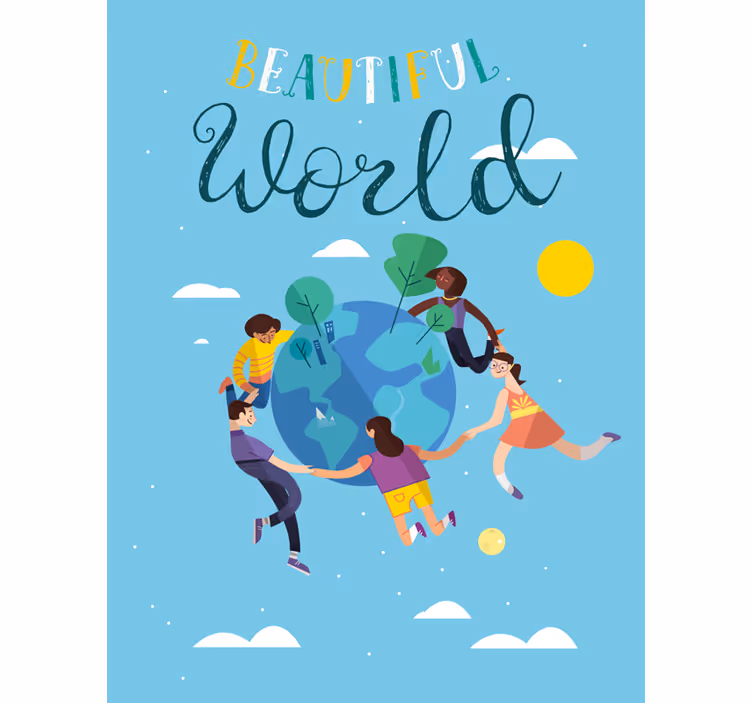 Cortina roller mapamundi ilustración armoniosa del globo - TenVinilo