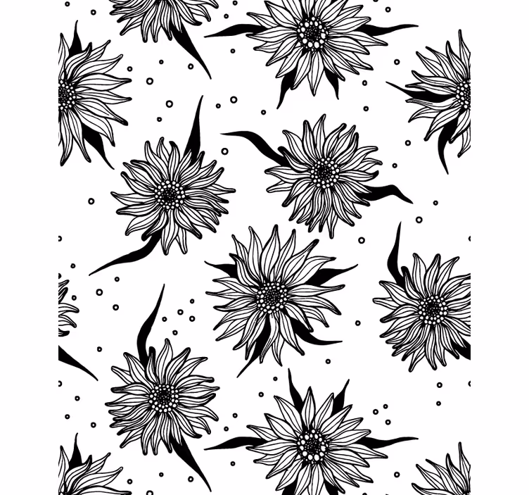 Cortina roller floral girasoles blancos y negros - TenVinilo