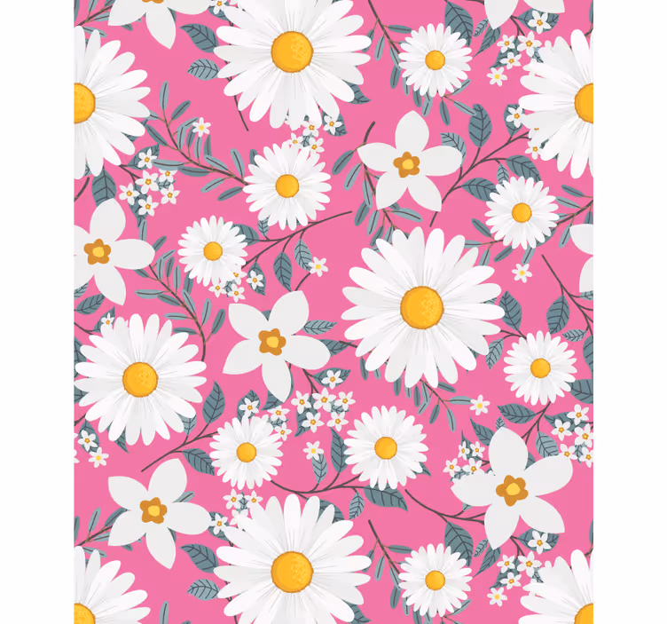 Cortina roller flores patrón de margaritas rosas - TenVinilo