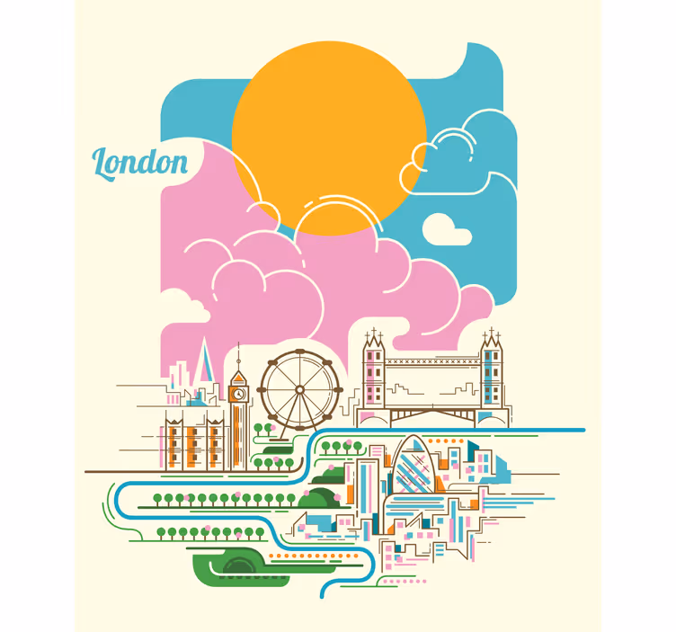 Cortina roller mapamundi vista del horizonte de londres - TenVinilo