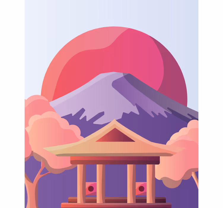 Estor dibujos Volcán con sol rojo japonés - TenVinilo