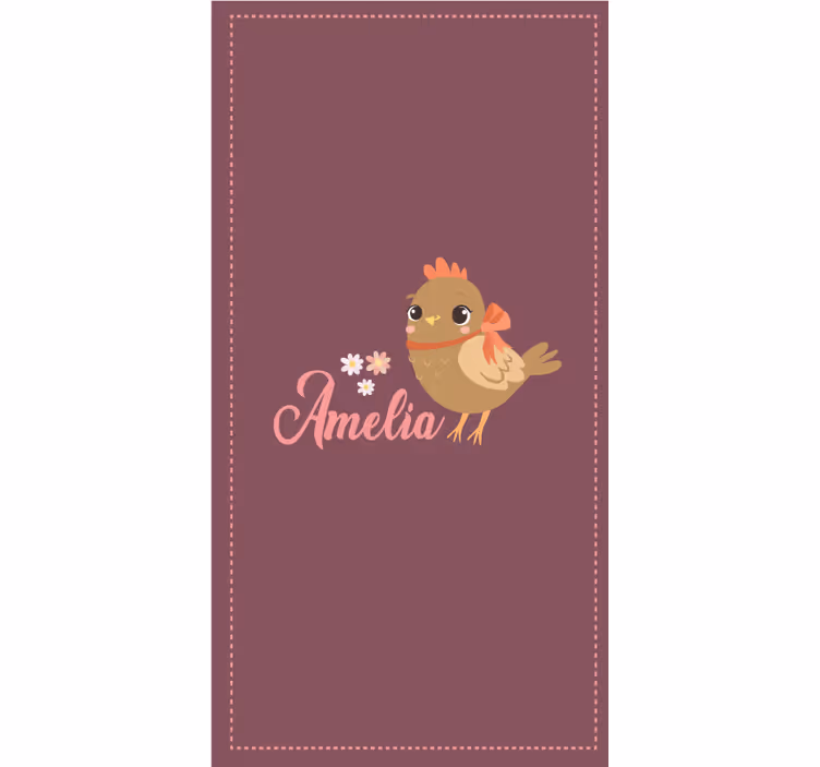 Cortina roller animales pollito con flores y nombre - TenVinilo