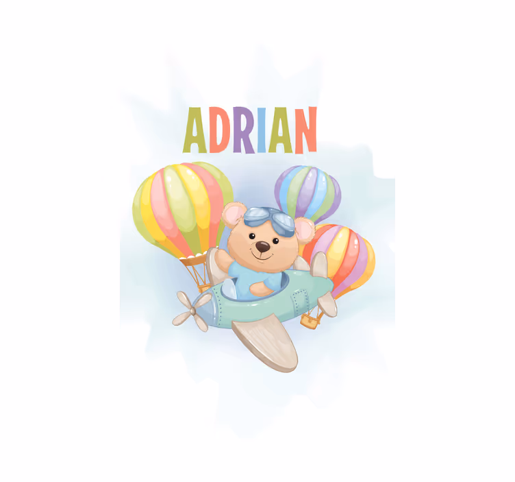 Estor dibujos Lindo oso en un avión con globos - TenVinilo