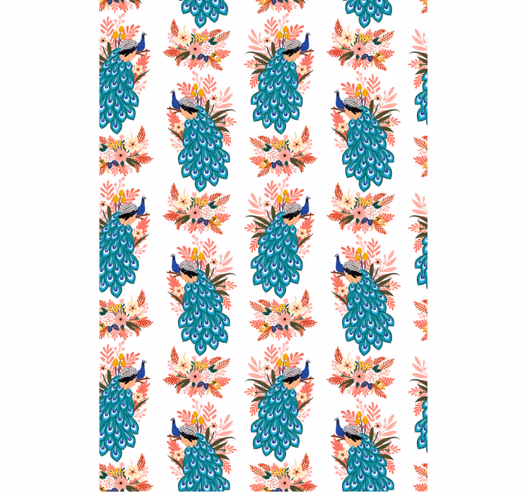 Cortina roller flores pavos reales entre flores - TenVinilo