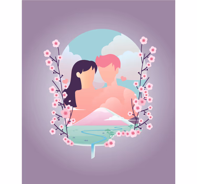 Cortina roller romántica pareja entre flores - TenVinilo