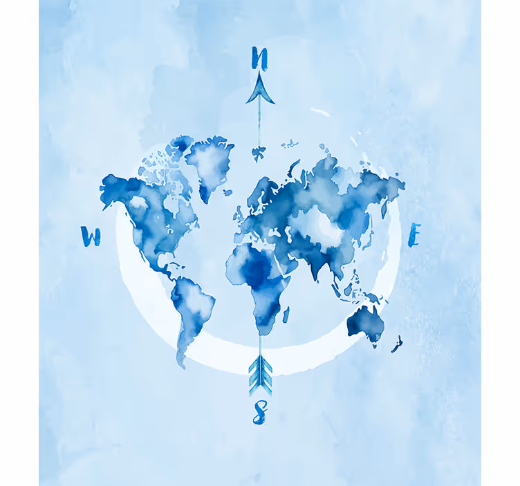 Estor de mapamundi planisferio azul acuarela - TenVinilo