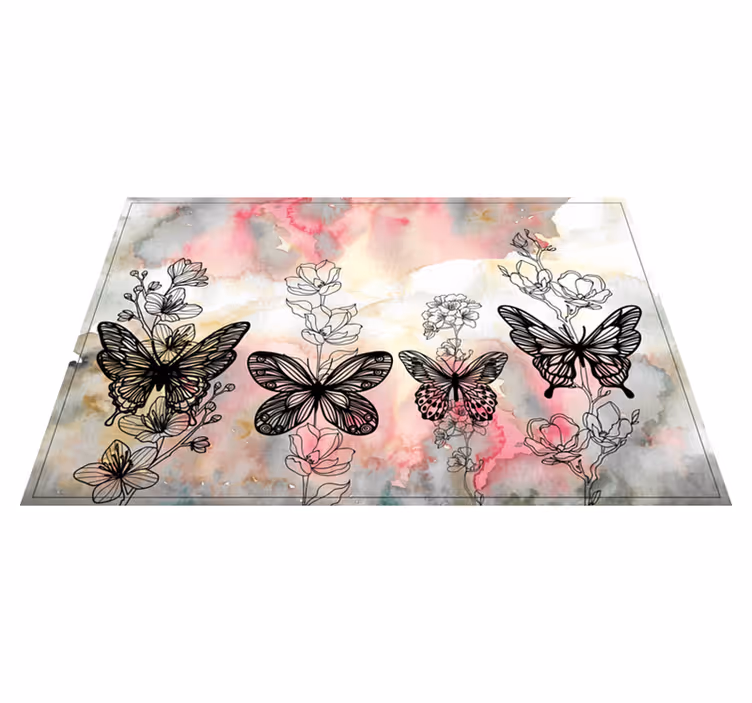 Individual para mesa patrón acentos florales y mariposas - TenVinilo