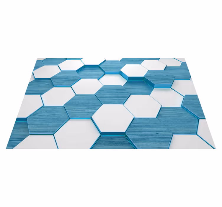 Mantel individual patrón Hexágono de madera azul y blanco - TenVinilo