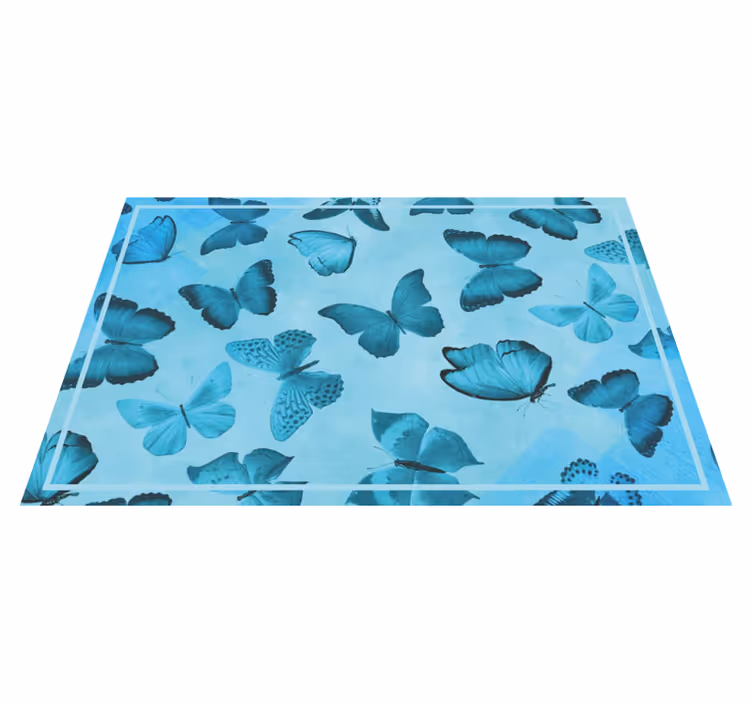 Patrón azul con manteles individuales de mariposas - TenVinilo