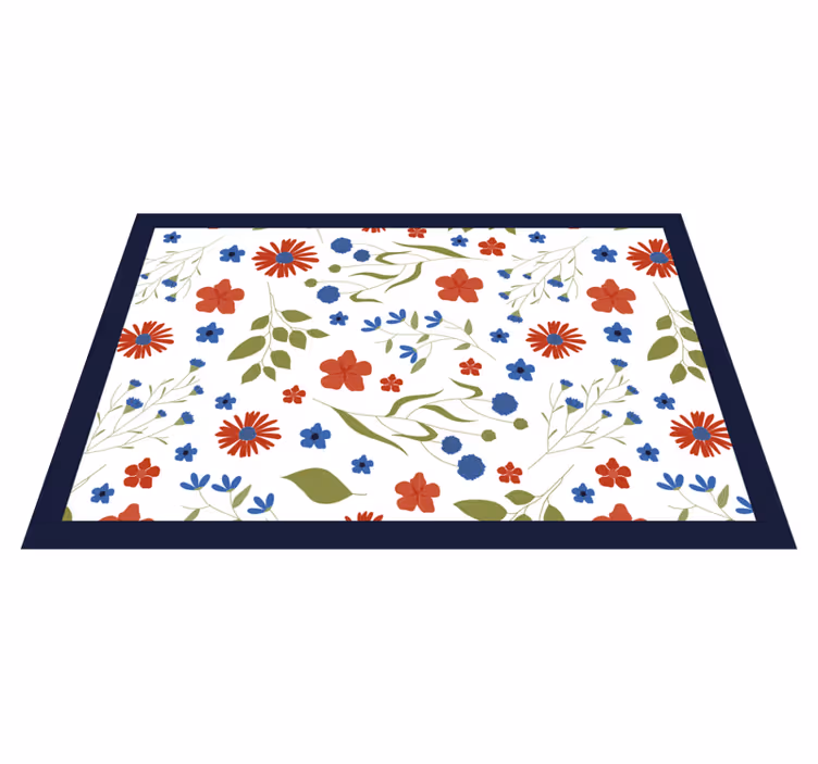Mantel individual elegante Patrones de jardín azul y rojo - TenVinilo