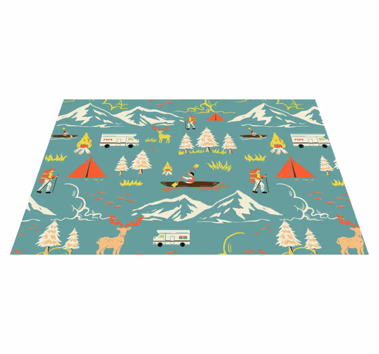 Mantel individual infantil Chico de camping, arboles y ruta. - TenVinilo