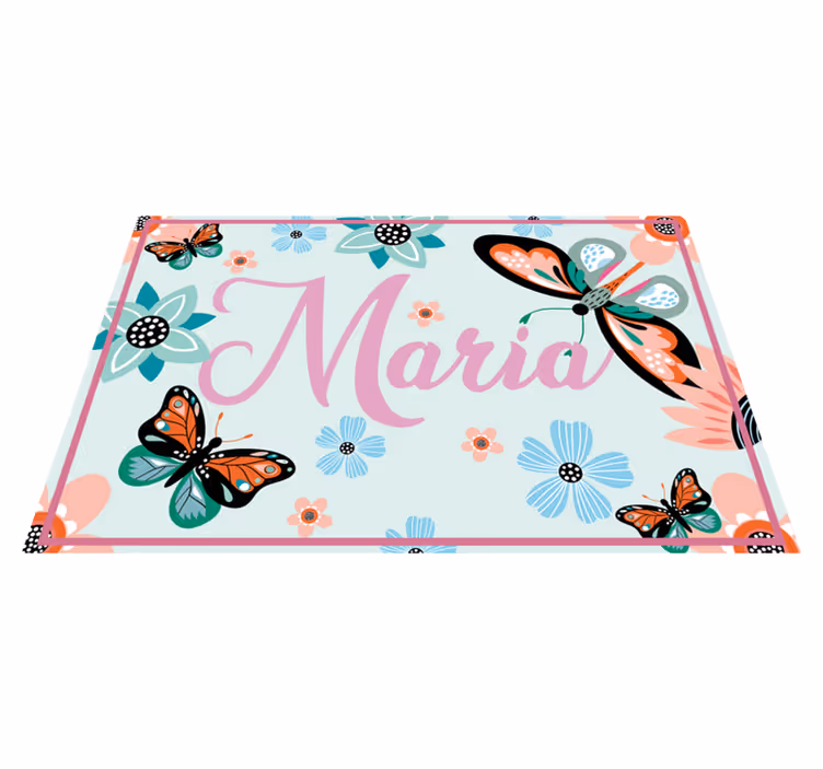 Mantel individual rectangular flores y mariposas con nombre - TenVinilo