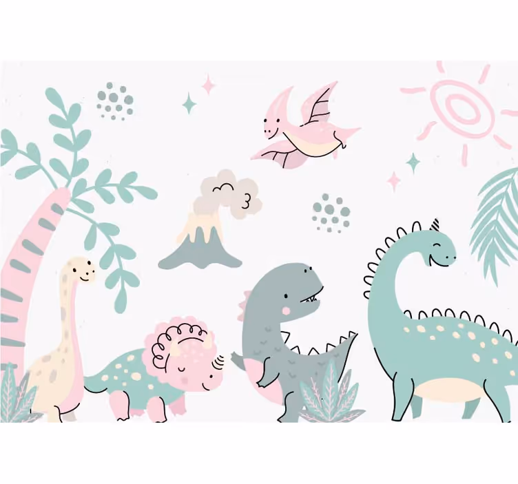 Mural para bebé dinosaurios pastel - TenVinilo