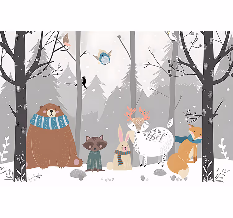 Mural para bebé dibujos animados de animales del bosque - TenVinilo