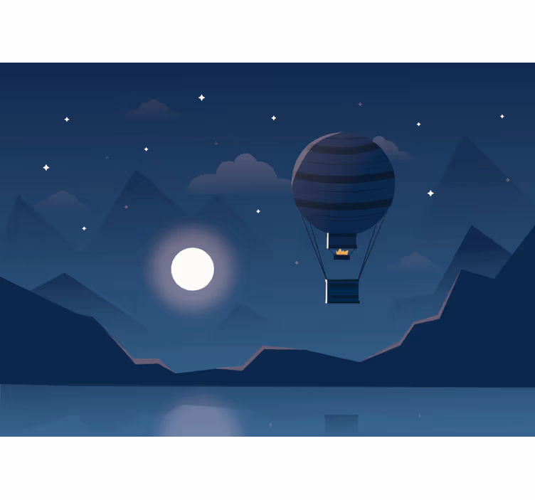 Fotomural fantasía globo volando de noche - TenVinilo