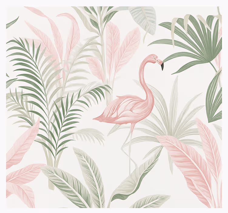 Mural para salón oasis tropical de flamencos - TenVinilo