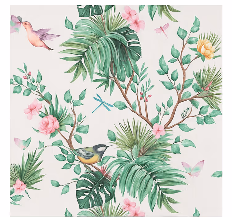 Mural para salón diseño de jardín tropical - TenVinilo