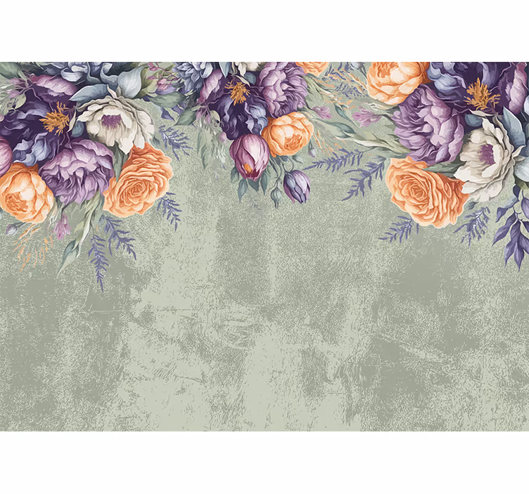 Mural dormitorio matrimonial diseño floral vintage - TenVinilo