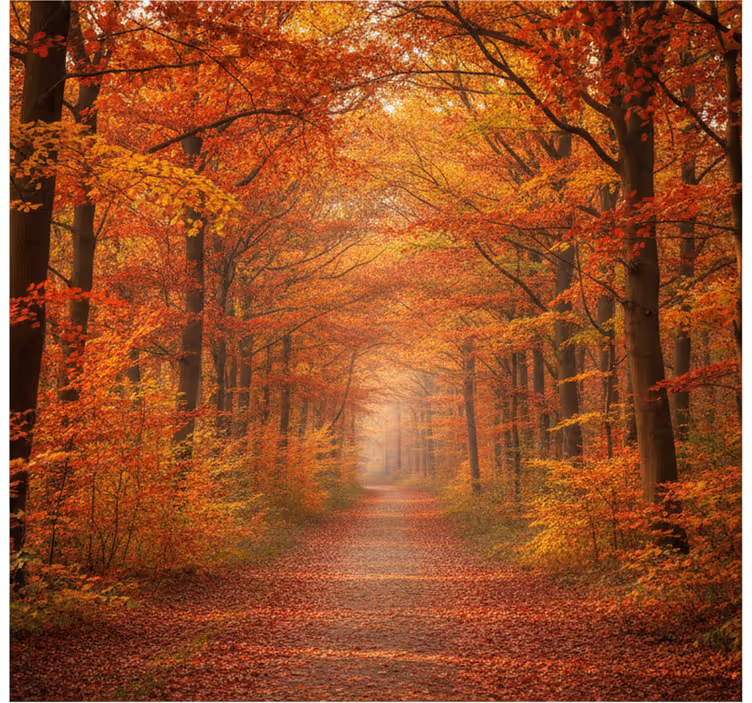 Mural de bosque sendero de árboles en otoño - TenVinilo