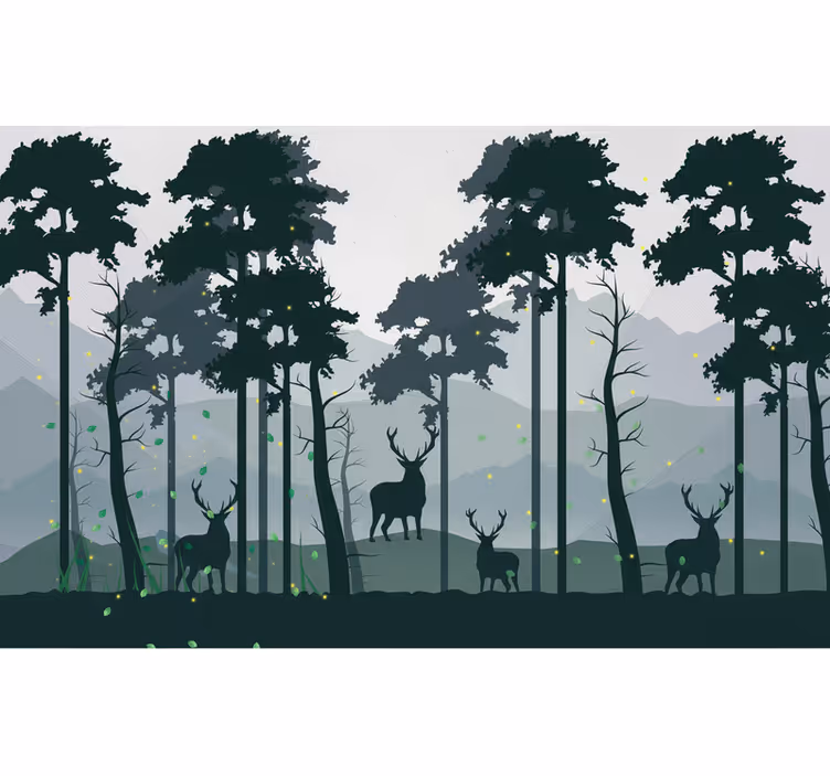 Mural de bosque silueta bosque escandinavo - TenVinilo