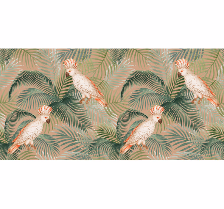 Mural de selva loros blancos sobre palmas beige - TenVinilo