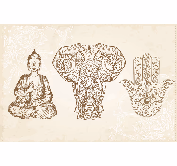 Papel mural beige mano hamsa de buda - TenVinilo