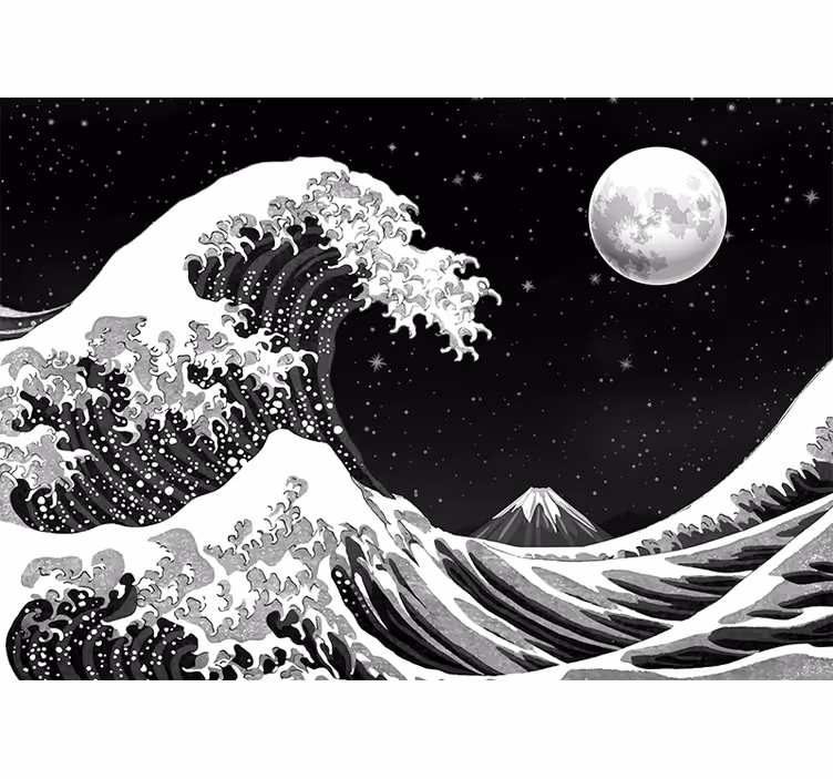 Papel mural negro ola de kanagawa de noche - TenVinilo