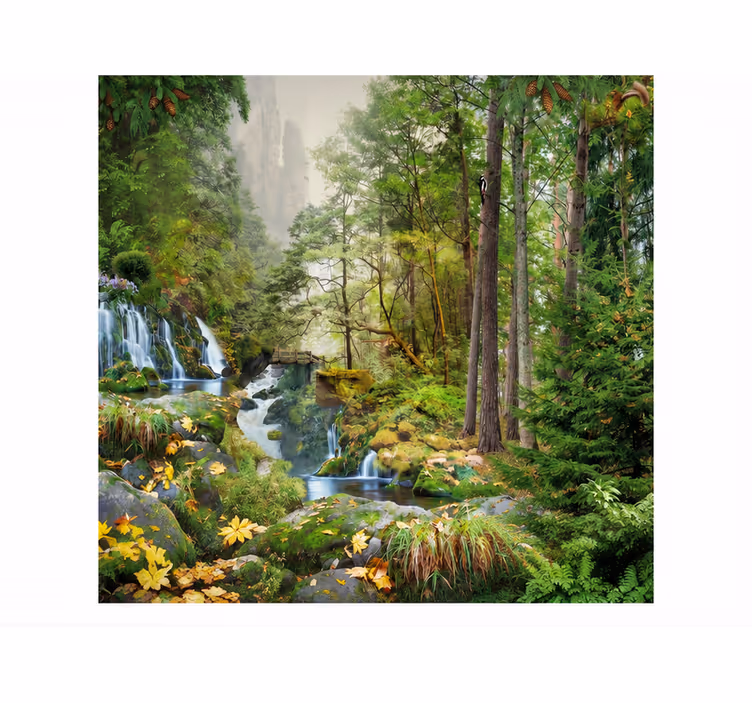 Mural de naturaleza lago de bosque con cascada - TenVinilo