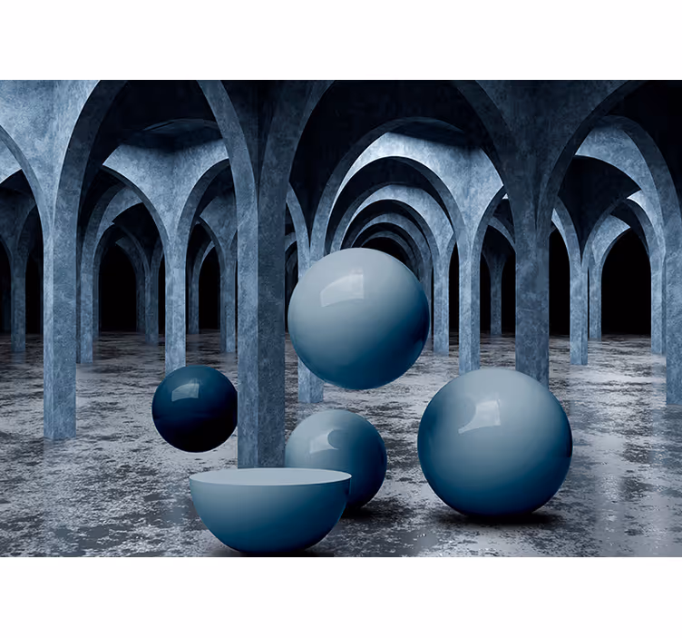 Fotomural 3D bolas oscuras flotantes - TenVinilo