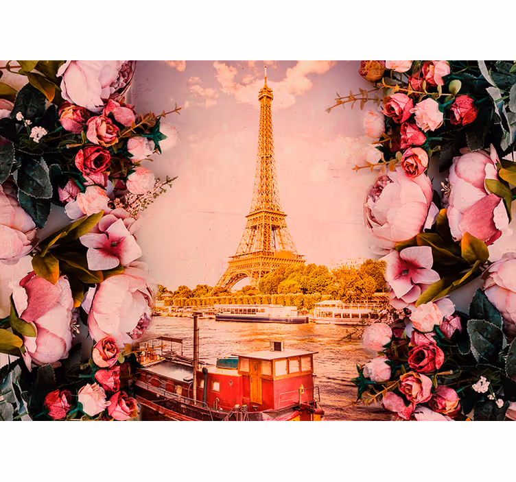 Fotomural de París Torre Eiffel con flores - TenVinilo