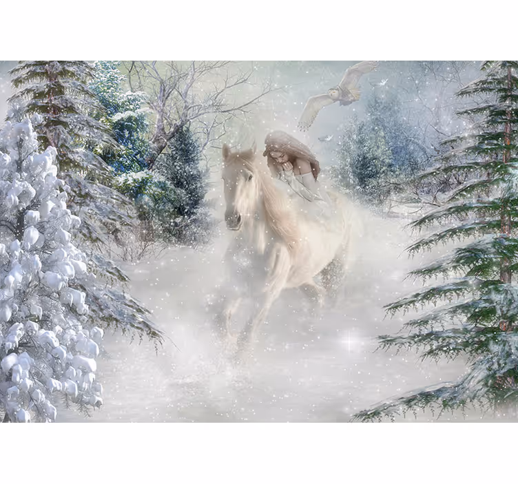 Mural de fantasía caballo mítico de invierno - TenVinilo