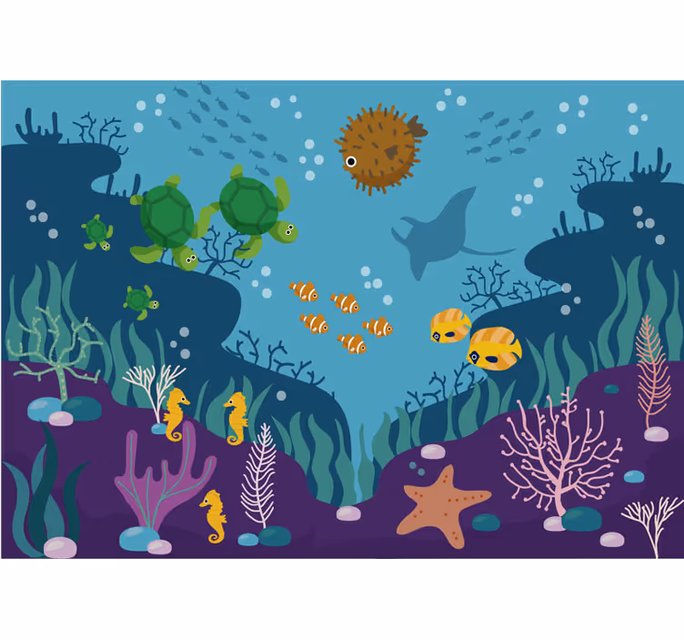 Mural para bebé escena de dibujos animados bajo el agua - TenVinilo