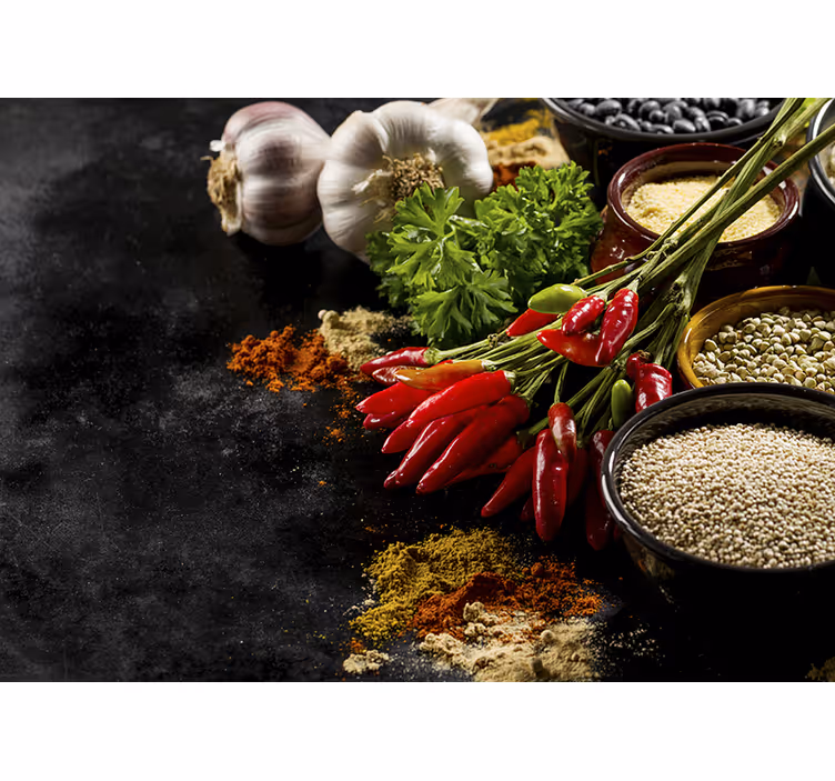 Mural para cocina exhibición de especias culinarias - TenVinilo