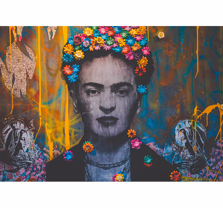 Mural de arte retrato floral de frida - TenVinilo