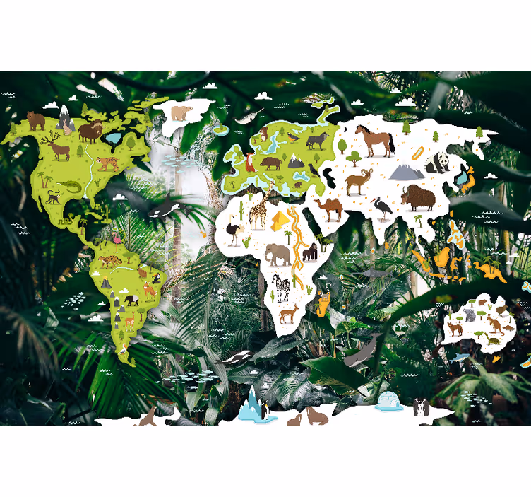Mural mapamundi animal mapa de animales - TenVinilo
