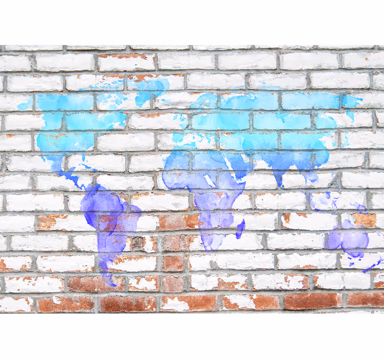 Mural mapamundi Mapa del mundo acuarela azul - TenVinilo