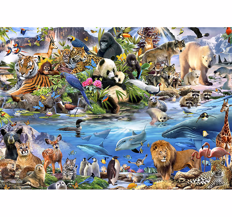 Mural infantil escena de safari de vida silvestre - TenVinilo