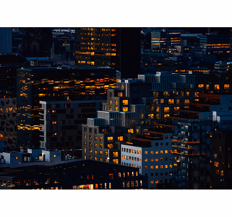 Mural ciudad tardes iluminadas con paisaje urbano - TenVinilo