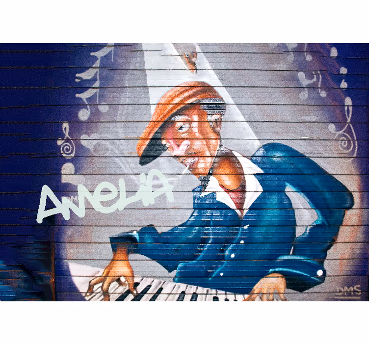 Mural graffiti músico con sombrero - TenVinilo
